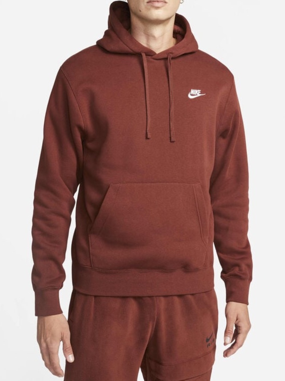 Nike Club Fleece Pullover Hoodie Oxen Brown Rust Red Men's Medium